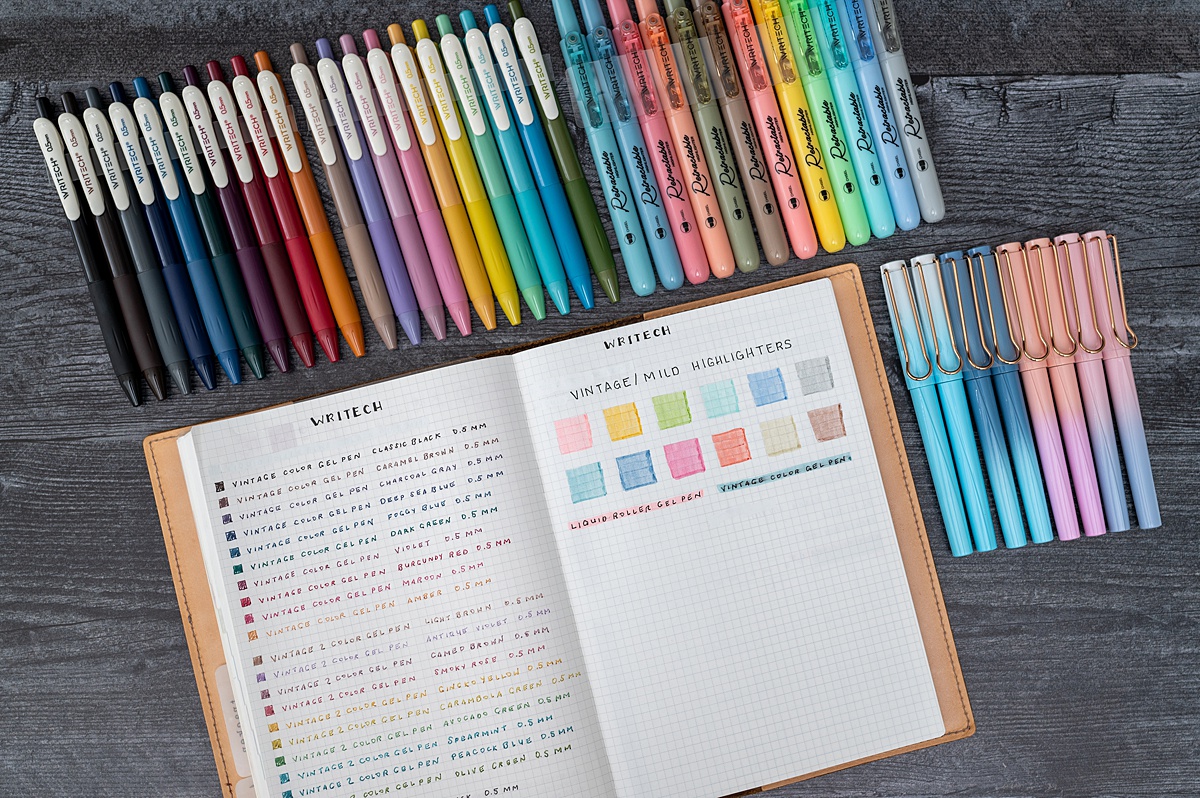 WRITECH Journaling Gel Pens Highlighters: 0.5mm Fine Point Retract